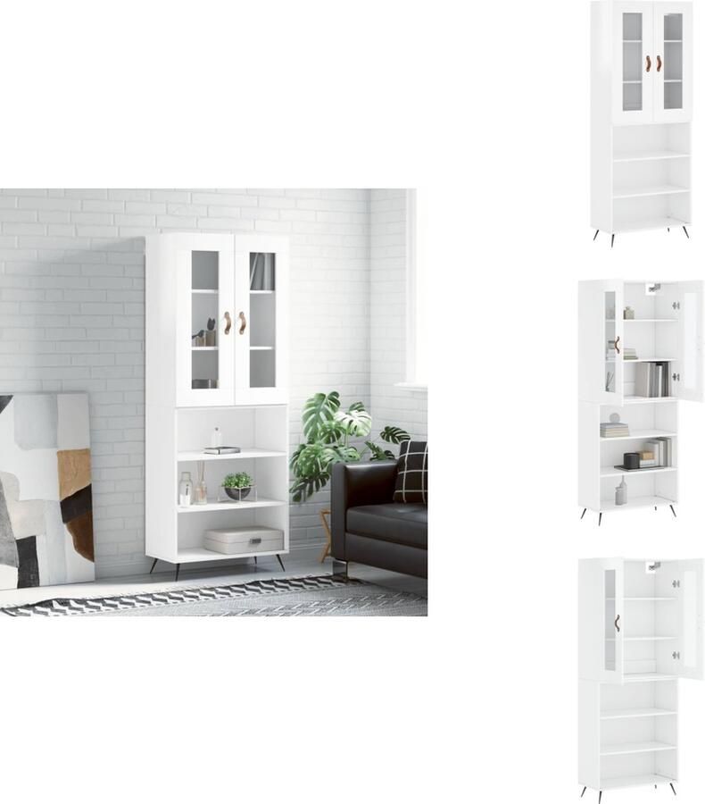 VidaXL Hoge Kast Hoge Kasten Dressoir Buffetkast Hoge kast 69-5x34x180 cm bewerkt hout hoogglans wit