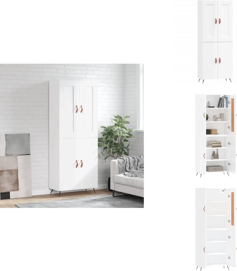VidaXL Hoge Kast Hoge Kasten Dressoir Buffetkast Hoge kast 69-5x34x180 cm bewerkt hout hoogglans wit
