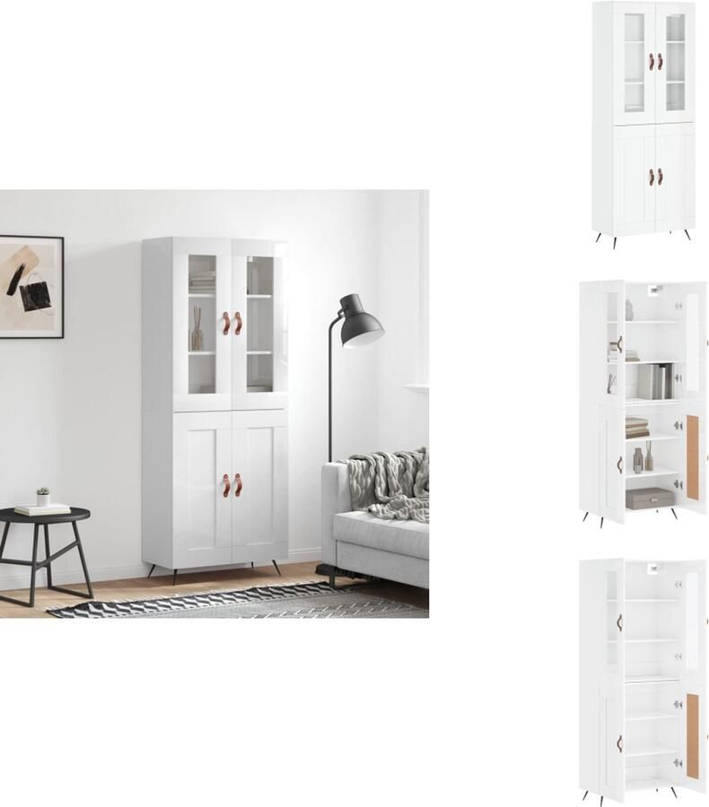 VidaXL Hoge Kast Hoge Kasten Dressoir Buffetkast Hoge kast 69 5x34x180 cm bewerkt hout hoogglans wit