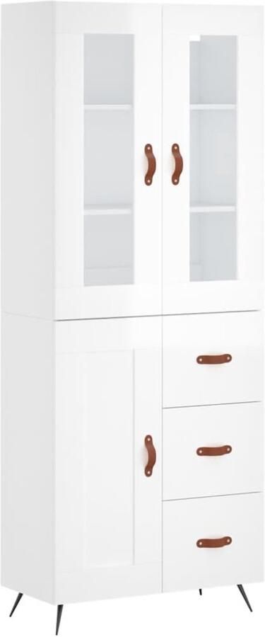 VidaXL Hoge Kast Hoge Kasten Dressoir Buffetkast Hoge kast 69 5x34x180 cm bewerkt hout hoogglans wit