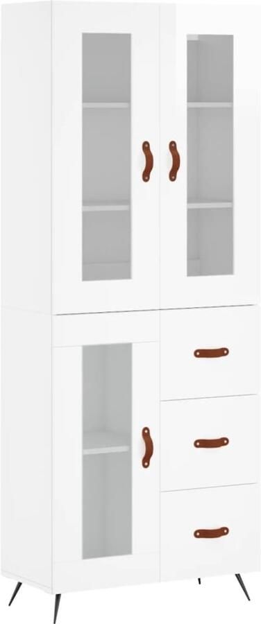 VidaXL Hoge Kast Hoge Kasten Dressoir Buffetkast Hoge kast 69 5x34x180 cm bewerkt hout hoogglans wit