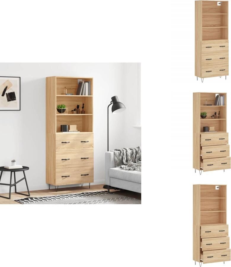 VidaXL Hoge Kast Hoge Kasten Dressoir Buffetkast Hoge kast 69-5x34x180 cm bewerkt hout sonoma eikenkleurig - Foto 2