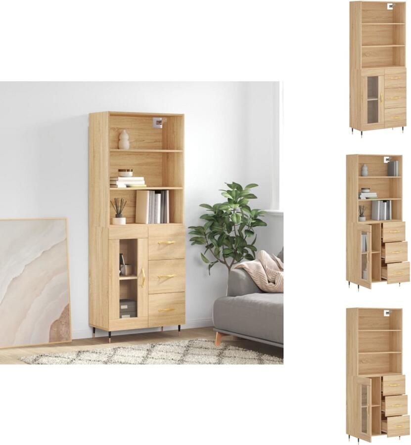 VidaXL Hoge Kast Hoge Kasten Dressoir Buffetkast Hoge kast 69 5x34x180 cm bewerkt hout sonoma eikenkleurig