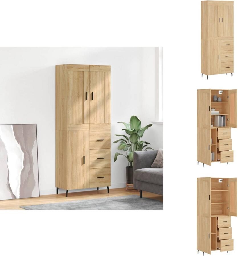 VidaXL Hoge Kast Hoge Kasten Dressoir Buffetkast Hoge kast 69 5x34x180 cm bewerkt hout sonoma eikenkleurig