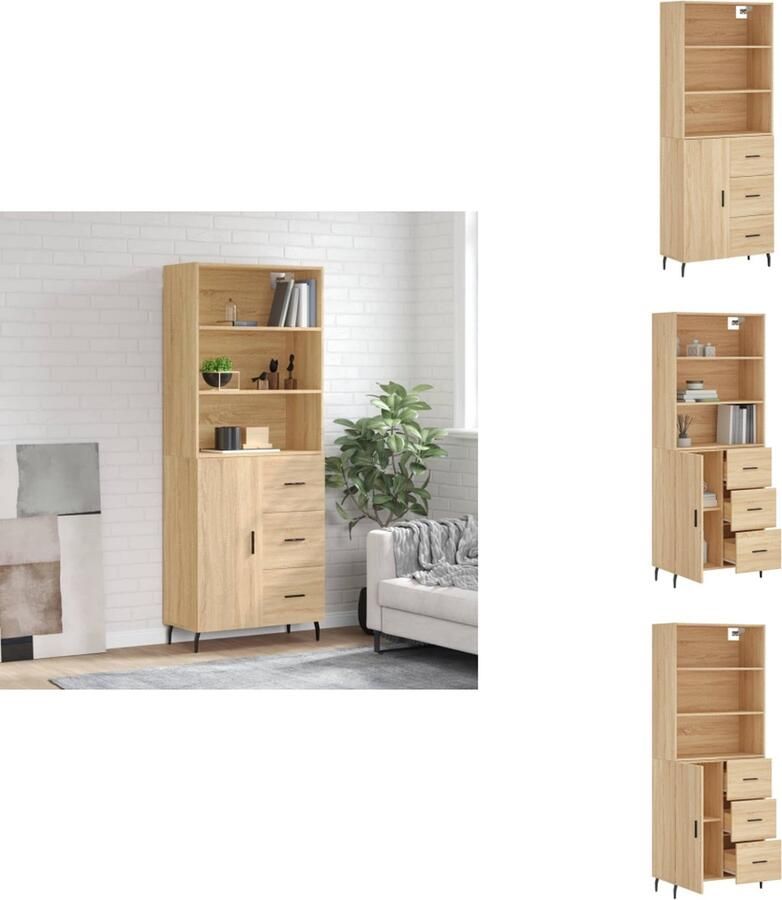 VidaXL Hoge Kast Hoge Kasten Dressoir Buffetkast Hoge kast 69-5x34x180 cm bewerkt hout sonoma eikenkleurig