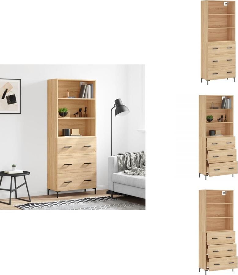 VidaXL Hoge Kast Hoge Kasten Dressoir Buffetkast Hoge kast 69 5x34x180 cm bewerkt hout sonoma eikenkleurig