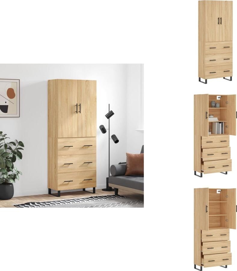 VidaXL Hoge Kast Hoge Kasten Dressoir Buffetkast Hoge kast 69-5x34x180 cm bewerkt hout sonoma eikenkleurig