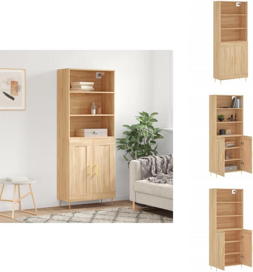 VidaXL Hoge Kast Hoge Kasten Dressoir Buffetkast Hoge kast 69 5x34x180 cm bewerkt hout sonoma eikenkleurig