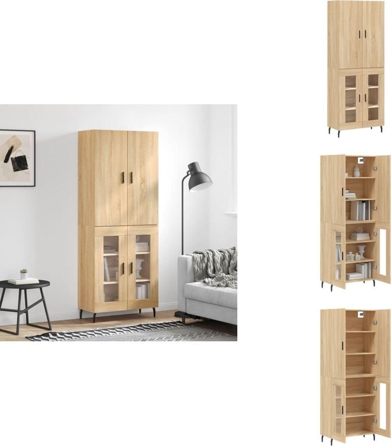 VidaXL Hoge Kast Hoge Kasten Dressoir Buffetkast Hoge kast 69-5x34x180 cm bewerkt hout sonoma eikenkleurig
