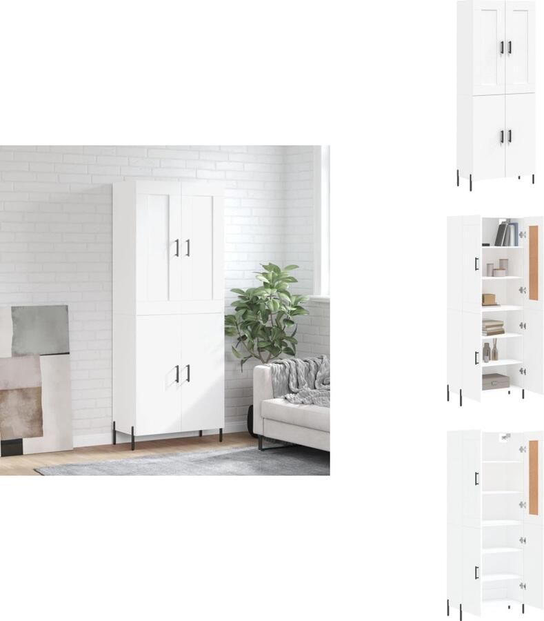 VidaXL Hoge Kast Hoge Kasten Dressoir Buffetkast -Hoge-kast-69-5x34x180-cm-bewerkt-hout-wit
