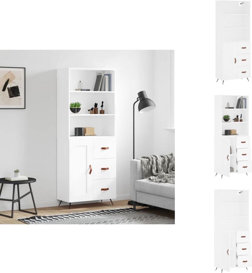 VidaXL Hoge Kast Hoge Kasten Dressoir Buffetkast Hoge kast 69 5x34x180 cm bewerkt hout wit