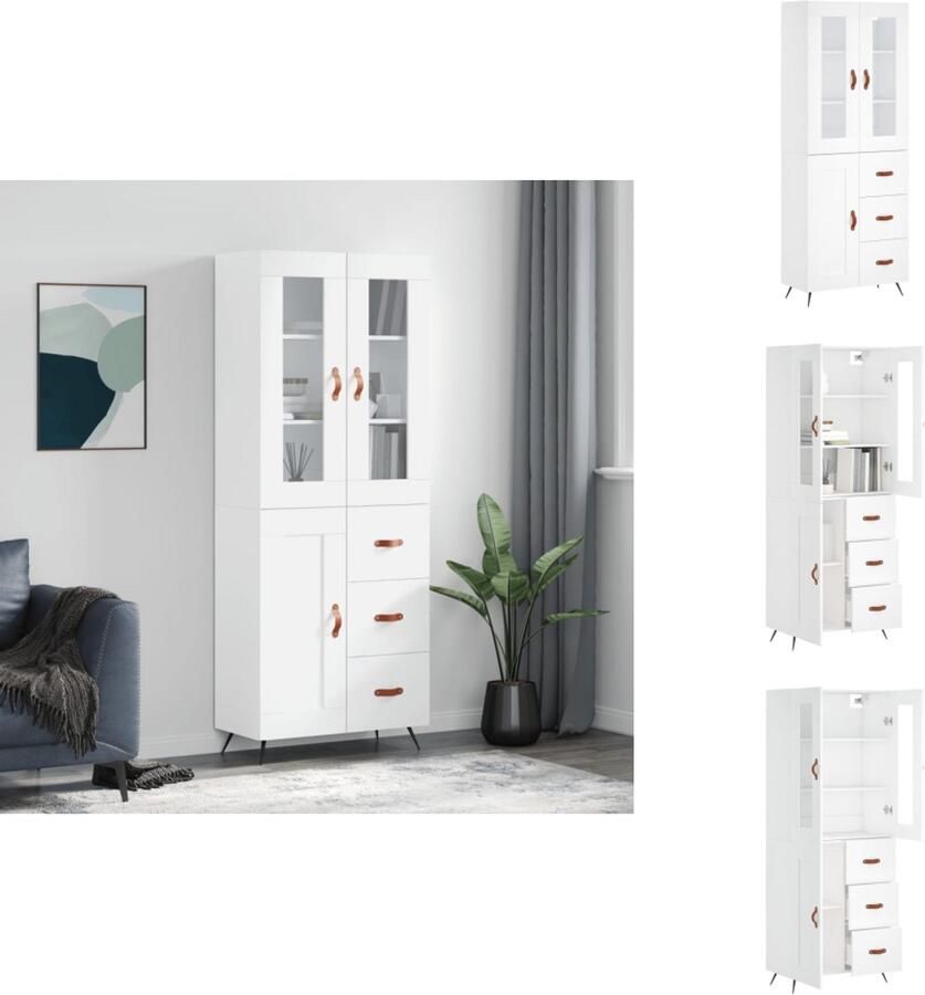 VidaXL Hoge Kast Hoge Kasten Dressoir Buffetkast Hoge kast 69 5x34x180 cm bewerkt hout wit
