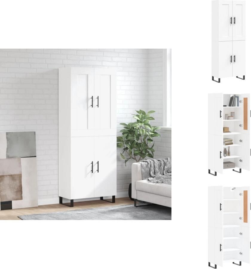 VidaXL Hoge Kast Hoge Kasten Dressoir Buffetkast Hoge kast 69-5x34x180 cm bewerkt hout wit - Foto 2