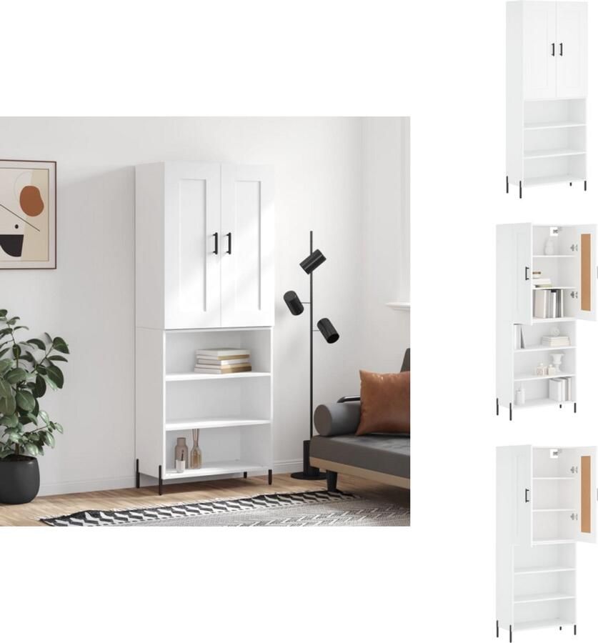 VidaXL Hoge Kast Hoge Kasten Dressoir Buffetkast Hoge kast 69 5x34x180 cm bewerkt hout wit