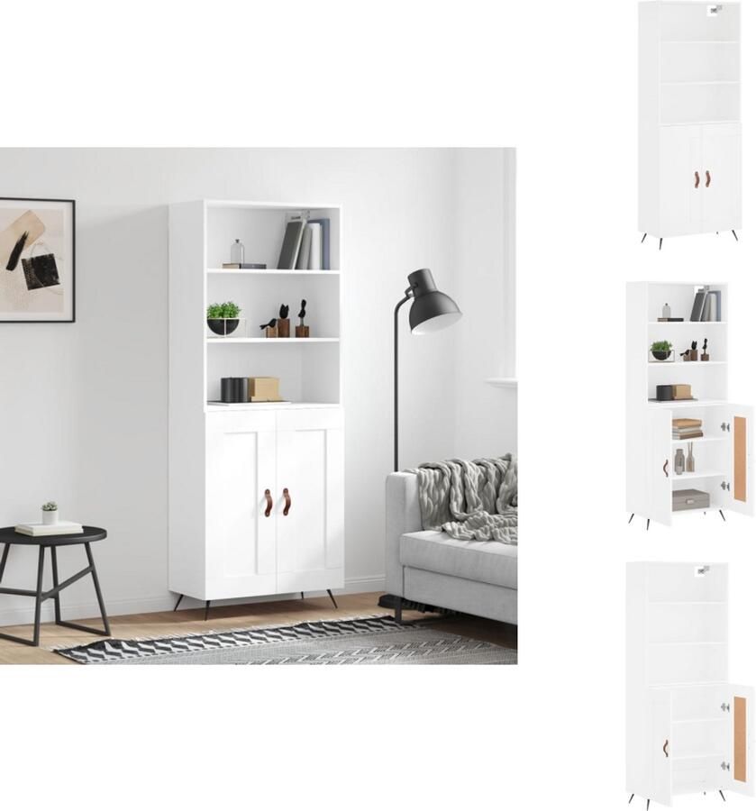 VidaXL Hoge Kast Hoge Kasten Dressoir Buffetkast Hoge kast 69 5x34x180 cm bewerkt hout wit