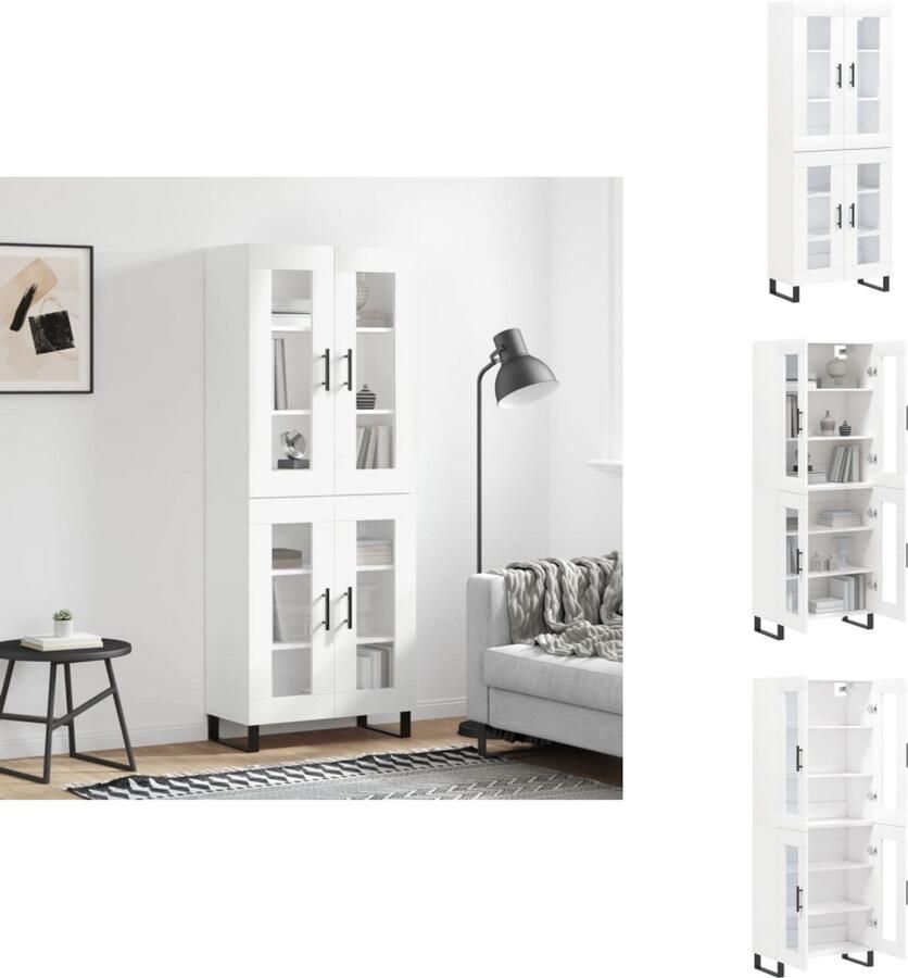 VidaXL Hoge Kast Hoge Kasten Dressoir Buffetkast Hoge kast 69 5x34x180 cm bewerkt hout wit - Foto 3