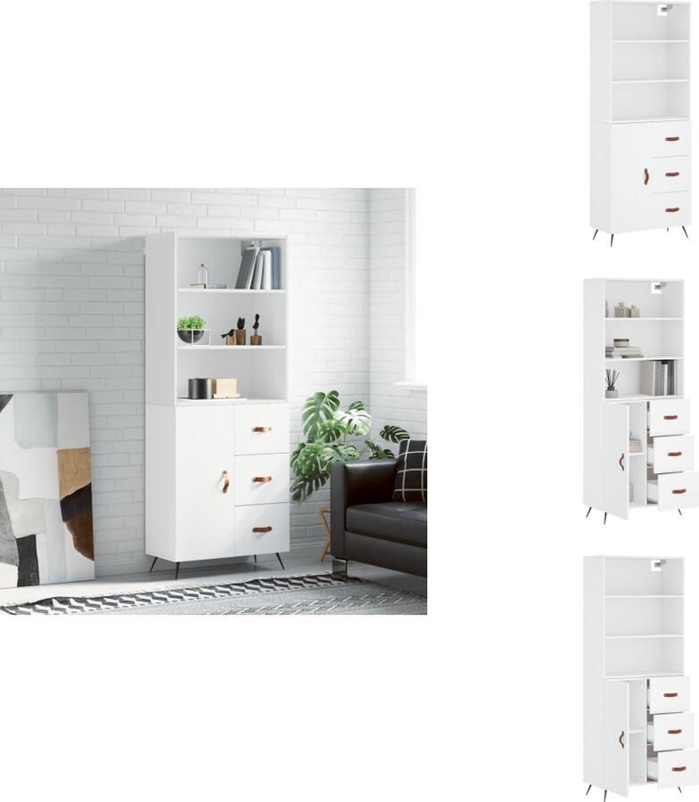 VidaXL Hoge Kast Wit Bewerkt hout en ijzer 69.5 x 34 x 180 cm Inclusief dressoir Montage vereist Keukenkast - Foto 2