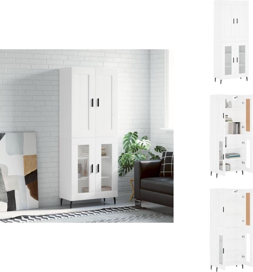 VidaXL Hoge Kast Hoge Kasten Dressoir Buffetkast Hoge kast 69 5x34x180 cm bewerkt hout wit