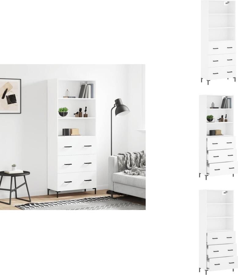 VidaXL Hoge Kast Hoge Kasten Dressoir Buffetkast Hoge kast 69 5x34x180 cm bewerkt hout wit