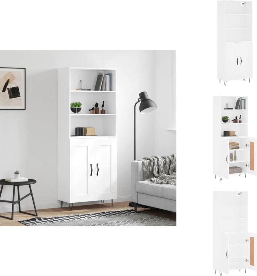 VidaXL Hoge Kast Hoge Kasten Dressoir Buffetkast Hoge kast 69 5x34x180 cm bewerkt hout wit