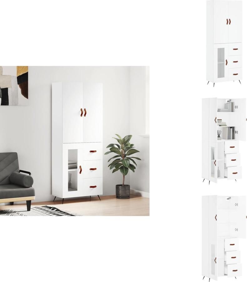 VidaXL Hoge Kast Hoge Kasten Dressoir Buffetkast -Hoge-kast-69-5x34x180-cm-bewerkt-hout-wit
