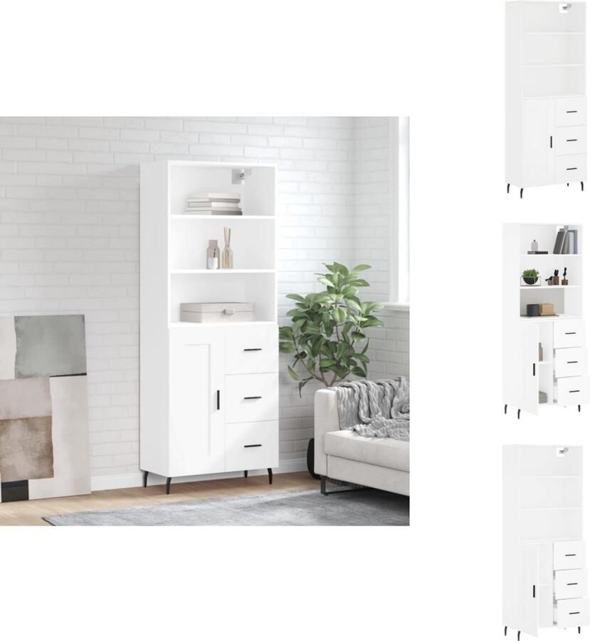 VidaXL Hoge Kast Hoge Kasten Dressoir Buffetkast Hoge kast 69 5x34x180 cm bewerkt hout wit