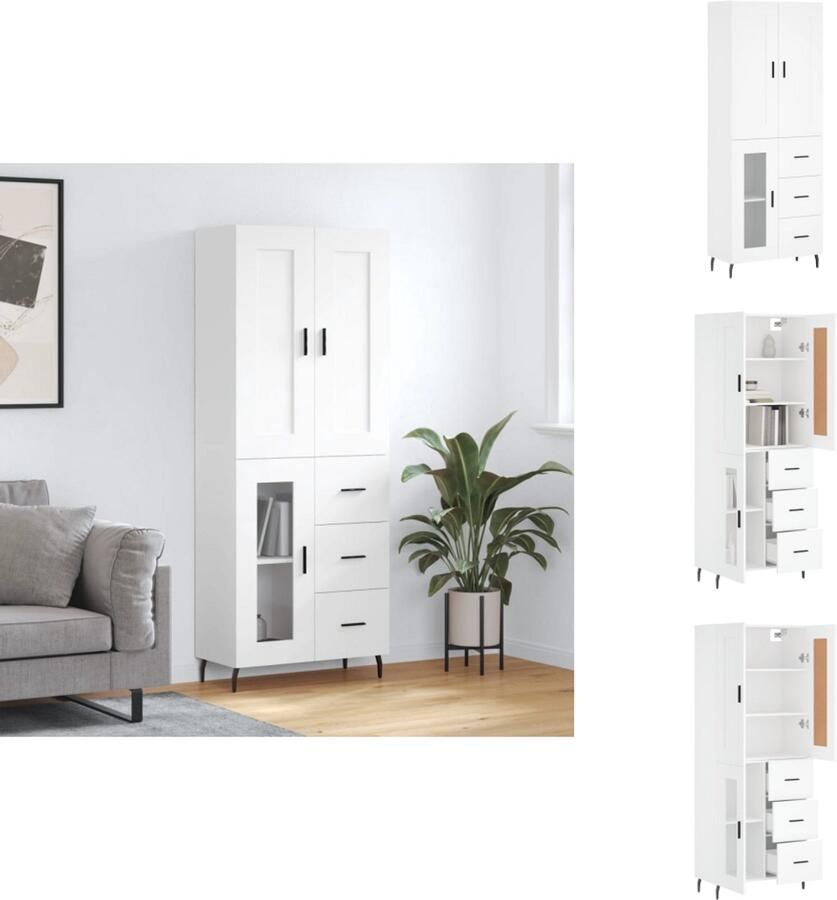 VidaXL Hoge Kast Hoge Kasten Dressoir Buffetkast Hoge kast 69 5x34x180 cm bewerkt hout wit