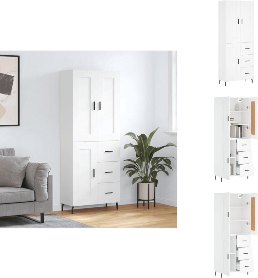 VidaXL Hoge Kast Hoge Kasten Dressoir Buffetkast Hoge kast 69 5x34x180 cm bewerkt hout wit