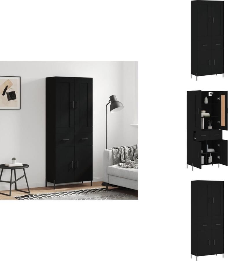 VidaXL Hoge Kast Hoge Kasten Dressoir Buffetkast Hoge kast 69-5x34x180 cm bewerkt hout zwart