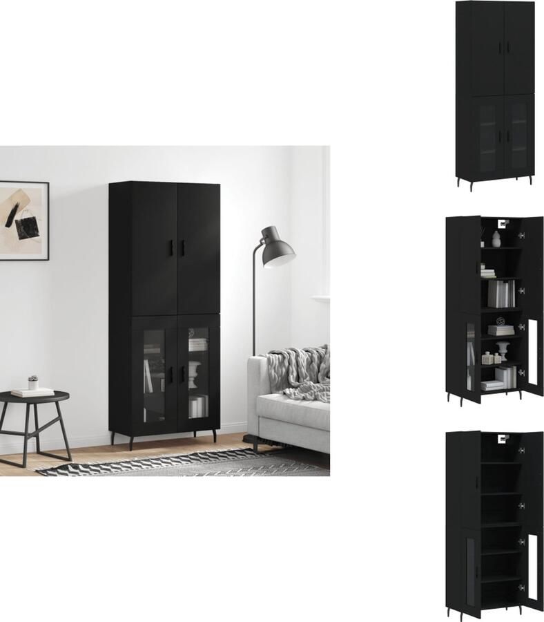 VidaXL Hoge Kast Hoge Kasten Dressoir Buffetkast Hoge kast 69 5x34x180 cm bewerkt hout zwart