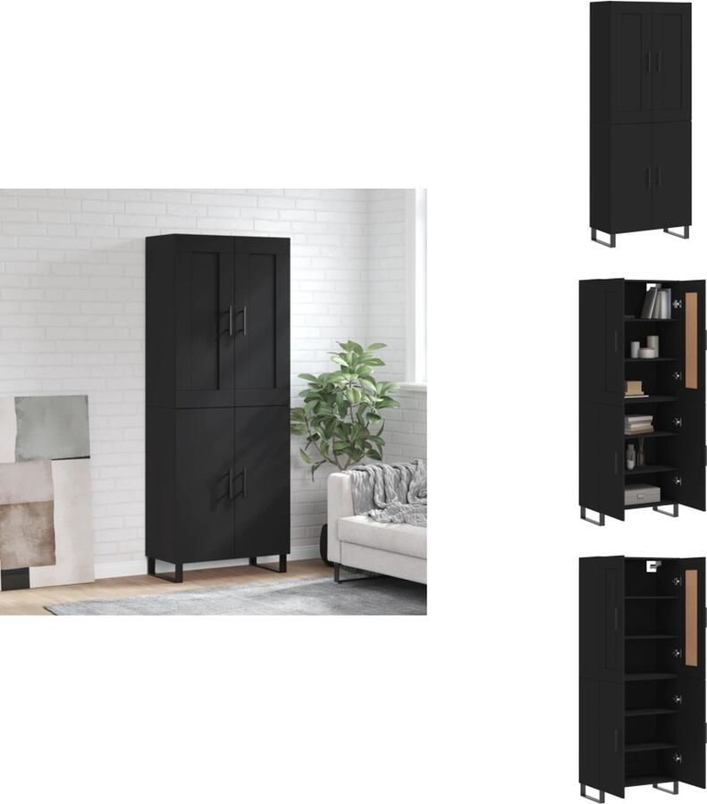 VidaXL Hoge Kast Hoge Kasten Dressoir Buffetkast Hoge kast 69 5x34x180 cm bewerkt hout zwart - Foto 2