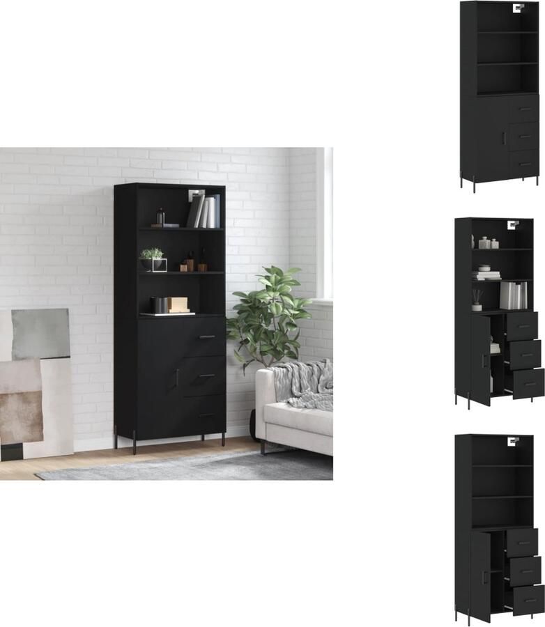 VidaXL Hoge Kast Hoge Kasten Dressoir Buffetkast Hoge kast 69 5x34x180 cm bewerkt hout zwart