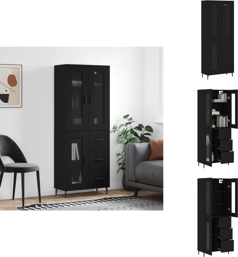VidaXL Hoge Kast Hoge Kasten Dressoir Buffetkast Hoge kast 69 5x34x180 cm bewerkt hout zwart