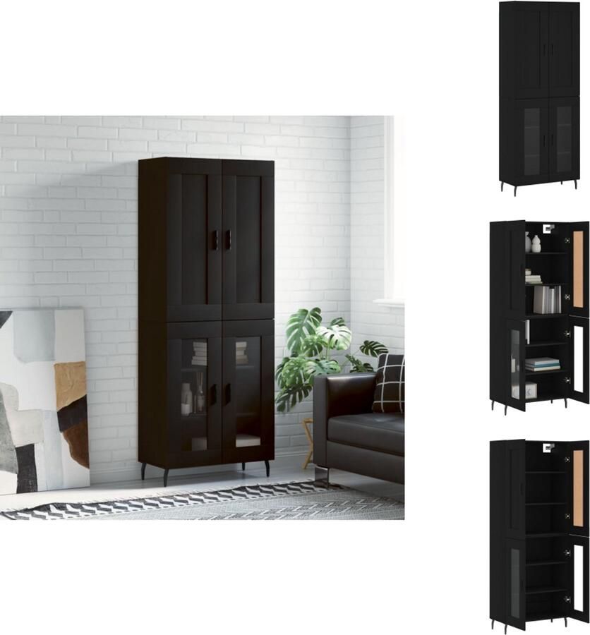VidaXL Hoge Kast Hoge Kasten Dressoir Buffetkast Hoge kast 69 5x34x180 cm bewerkt hout zwart
