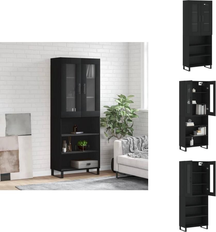 VidaXL Hoge Kast Hoge Kasten Dressoir Buffetkast Hoge kast 69 5x34x180 cm bewerkt hout zwart