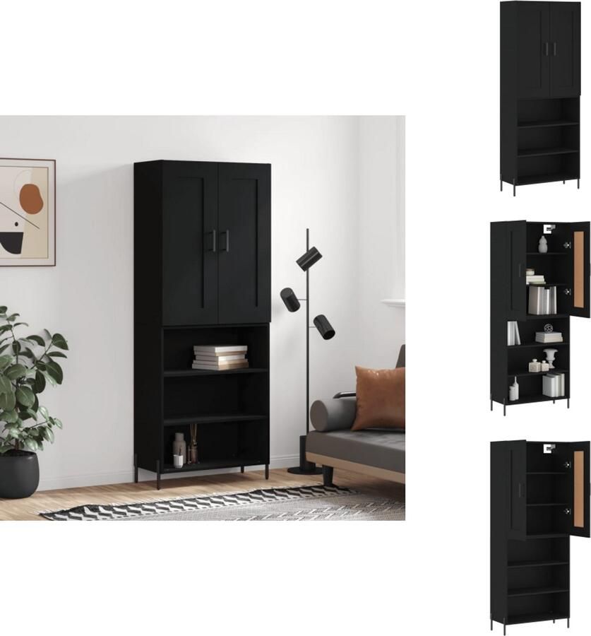 VidaXL Hoge Kast Hoge Kasten Dressoir Buffetkast Hoge kast 69 5x34x180 cm bewerkt hout zwart