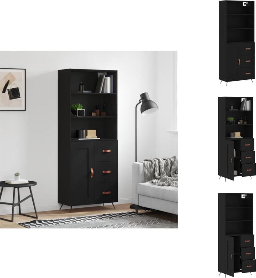 VidaXL Hoge Kast Hoge Kasten Dressoir Buffetkast Hoge kast 69 5x34x180 cm bewerkt hout zwart