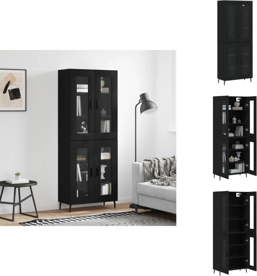 VidaXL Hoge Kast Hoge Kasten Dressoir Buffetkast Hoge kast 69 5x34x180 cm bewerkt hout zwart