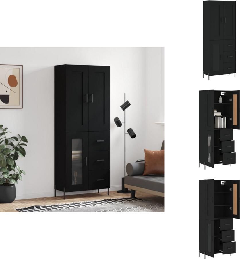 VidaXL Hoge Kast Hoge Kasten Dressoir Buffetkast Hoge kast 69-5x34x180 cm bewerkt hout zwart