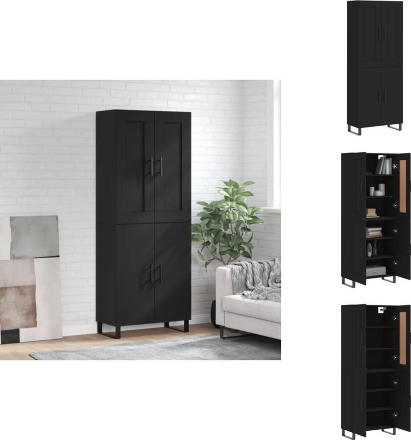 VidaXL Hoge Kast Hoge Kasten Dressoir Buffetkast Hoge kast 69 5x34x180 cm bewerkt hout zwart