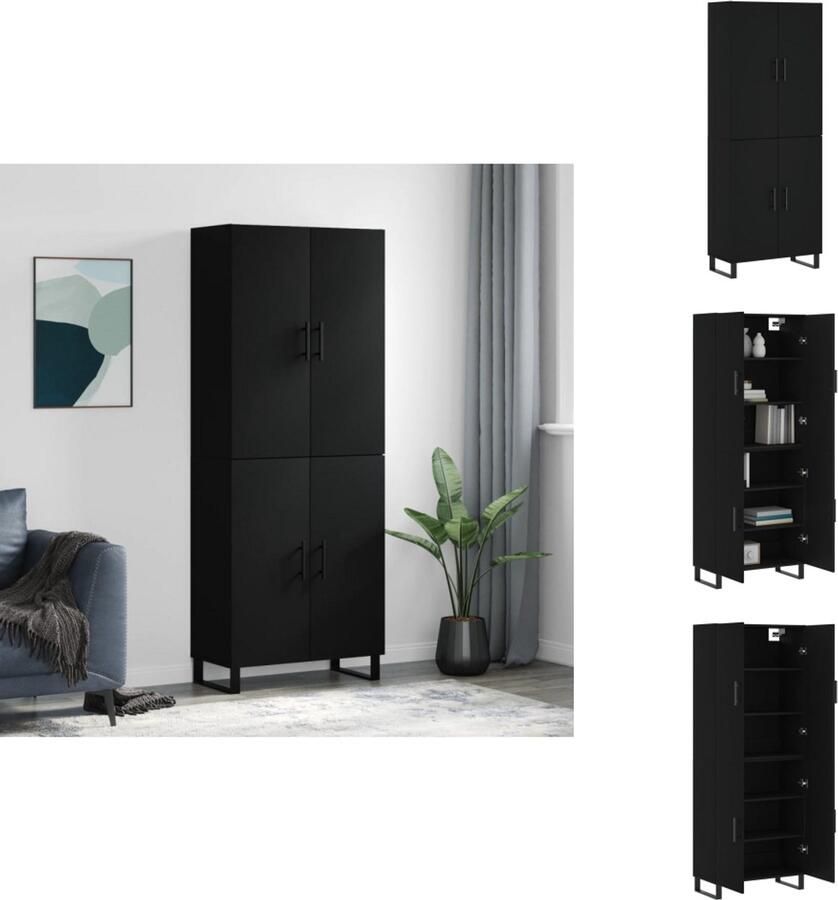 VidaXL Hoge Kast Hoge Kasten Dressoir Buffetkast Hoge kast 69 5x34x180 cm bewerkt hout zwart - Foto 2
