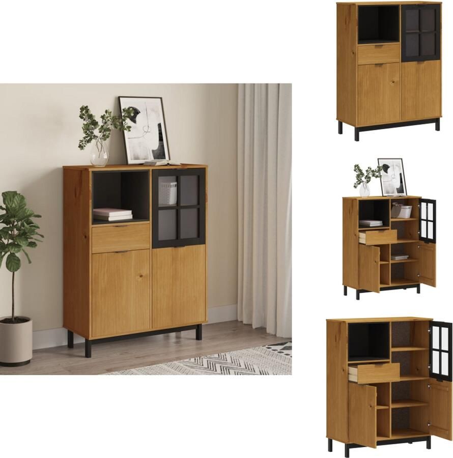 VidaXL Hoge Kast Hoge Kasten Dressoir Buffetkast Hoge kast met glazen deur FLAM 92x40x122 5 cm grenenhout