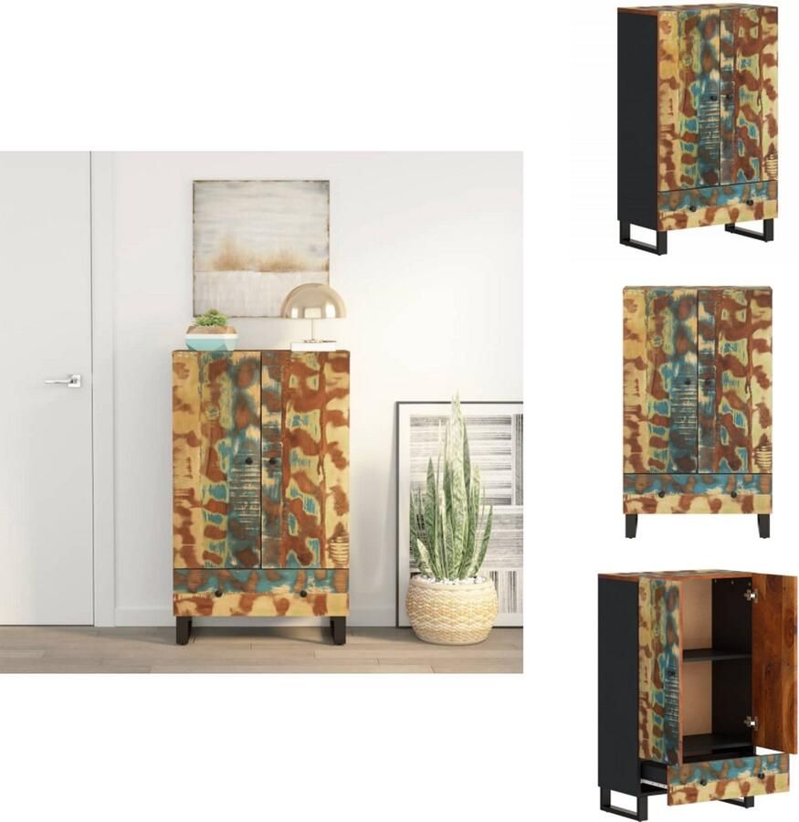 VidaXL Hoge Kast Hoge Kasten Dressoir Buffetkast Hoge kast met lade 60x33x100 cm gerecycled hout en ijzer