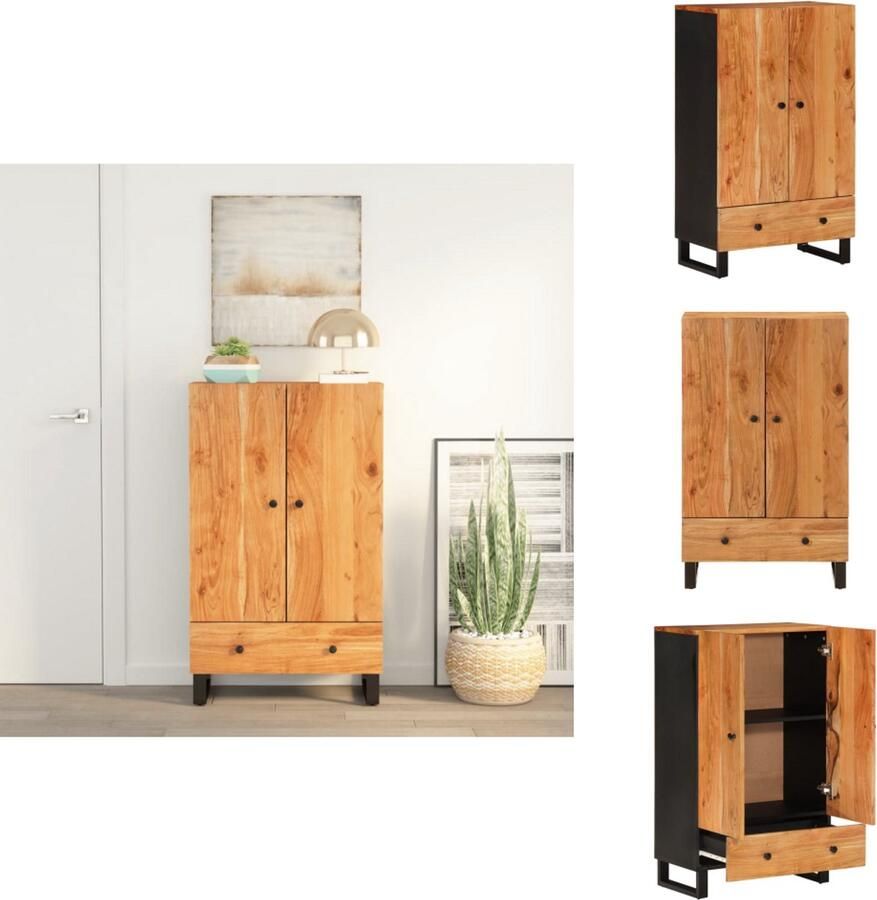 VidaXL Hoge Kast Hoge Kasten Dressoir Buffetkast Hoge kast met lade 60x33x100 cm massief acaciahout en ijzer