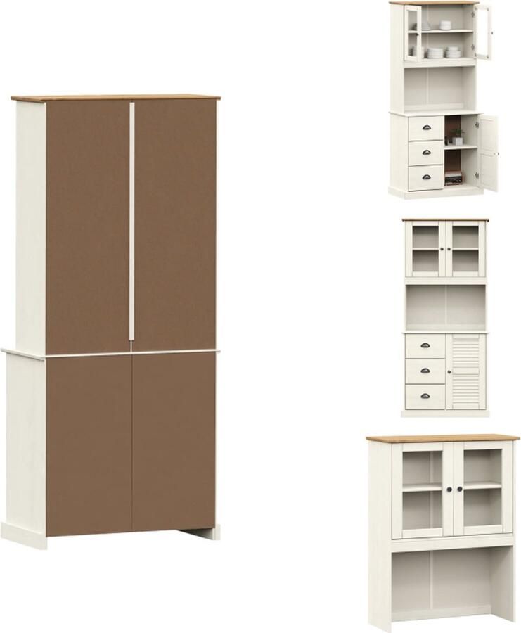 VidaXL Hoge Kast Hoge Kasten Dressoir Buffetkast Hoge kast VIGO 78x40x175 cm massief grenenhout wit - Foto 3