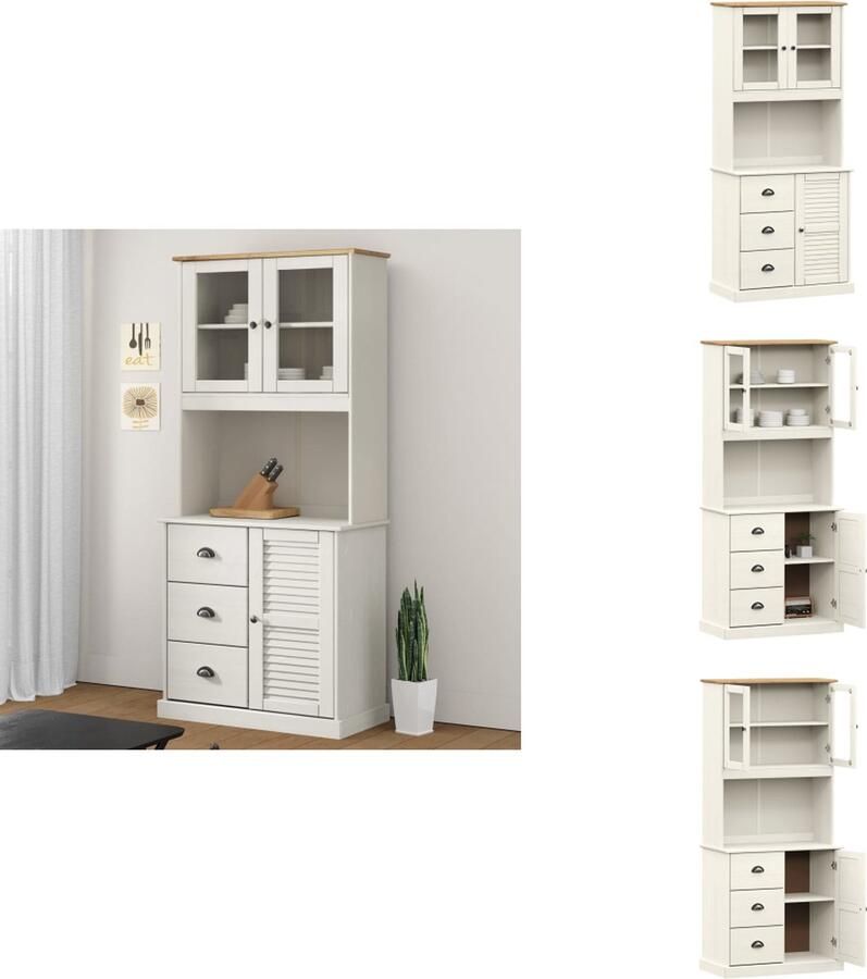 VidaXL Hoge Kast Hoge Kasten Dressoir Buffetkast Hoge kast VIGO 78x40x175 cm massief grenenhout wit - Foto 2