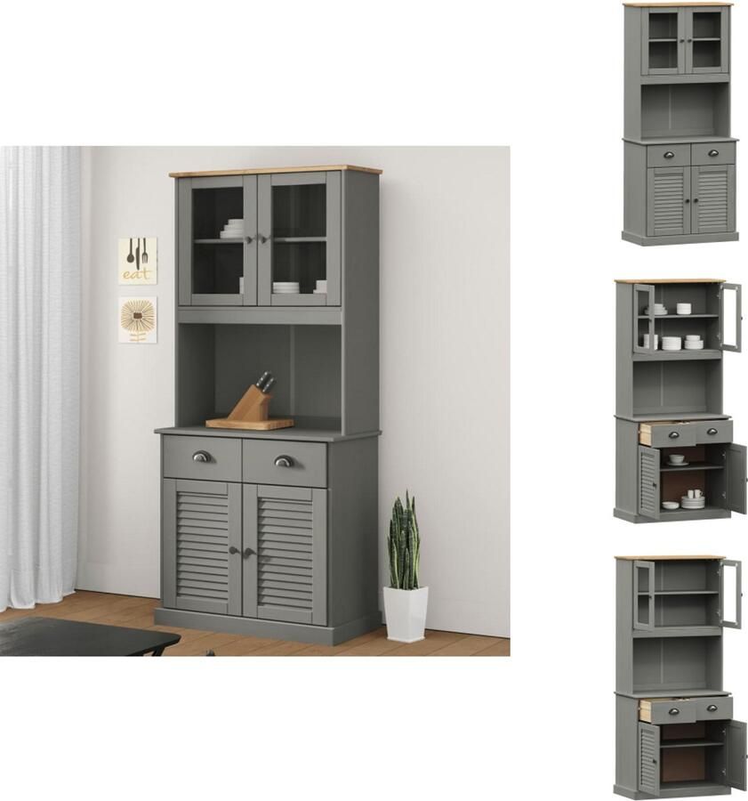 VidaXL Hoge Kast Hoge Kasten Dressoir Buffetkast Hoge kast VIGO 78x40x175 cm massief grenenhout grijs
