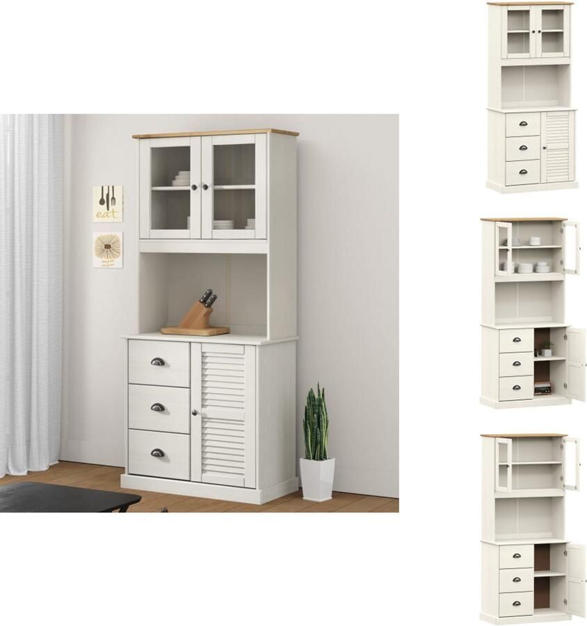 VidaXL Hoge Kast Hoge Kasten Dressoir Buffetkast Hoge kast VIGO 78x40x175 cm massief grenenhout wit