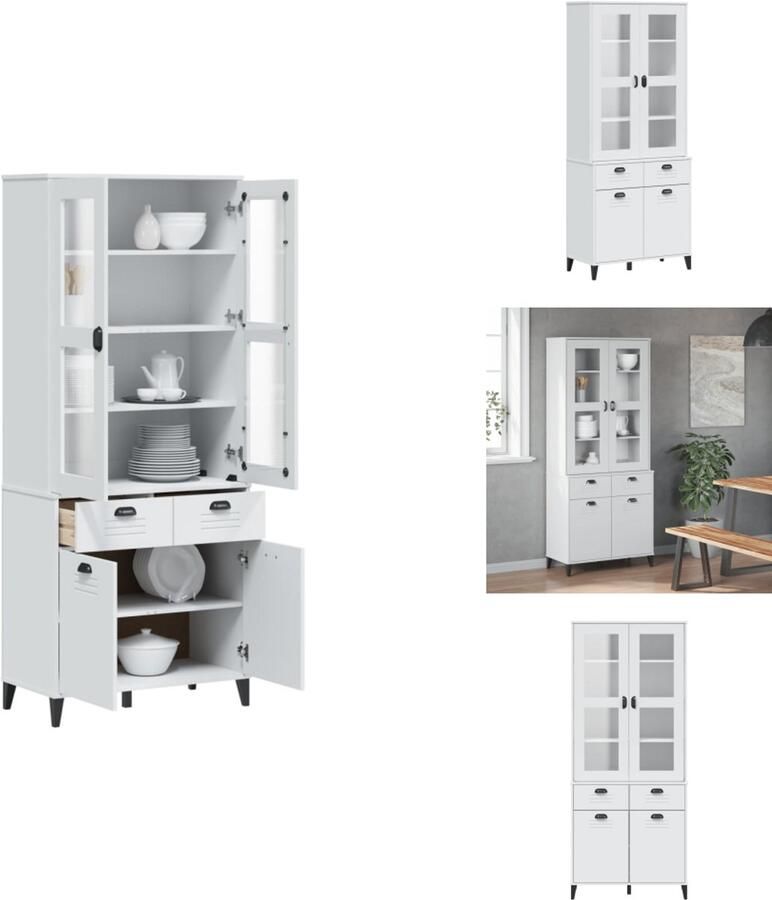 VidaXL Hoge Kast Hoge Kasten Dressoir Buffetkast Hoge kast VIKEN 80x40x190 cm massief grenenhout wit