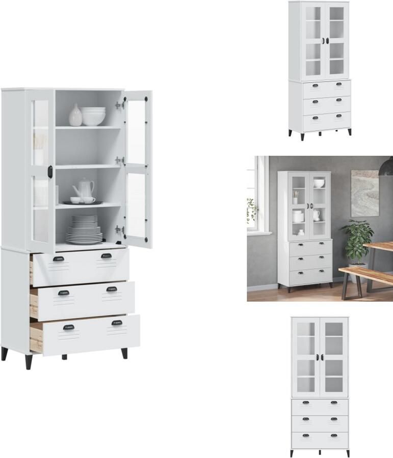 VidaXL Hoge Kast Hoge Kasten Dressoir Buffetkast Hoge kast VIKEN 80x40x190 cm massief grenenhout wit